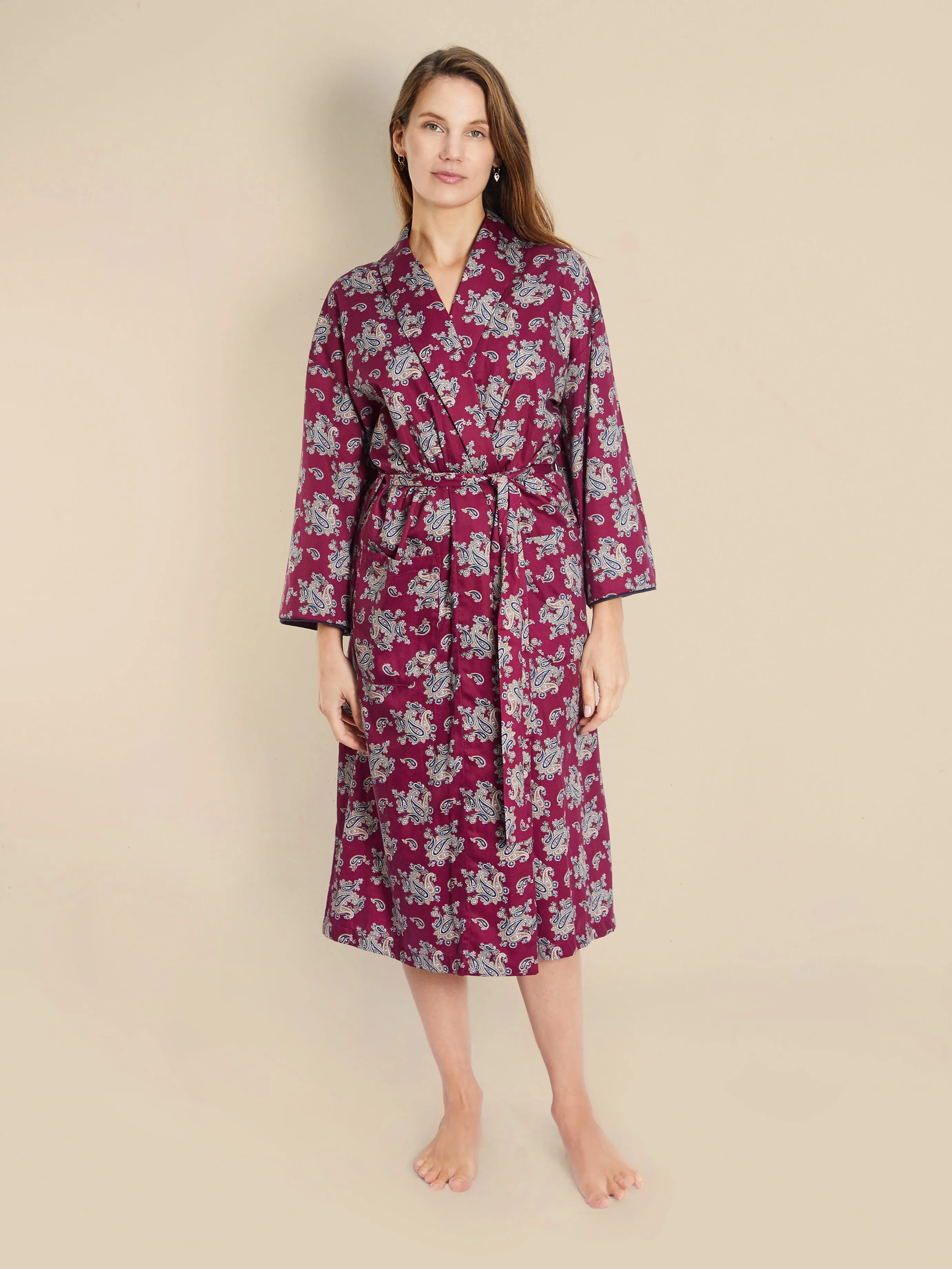 Lightweight Dressing Gown - Gatsby Paisley Wine