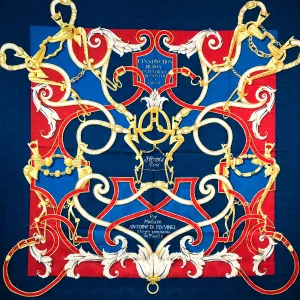 L'Instruction du Roy Hermes Scarf by Henry d'Origny 90 cm Silk Jacquard Blue
