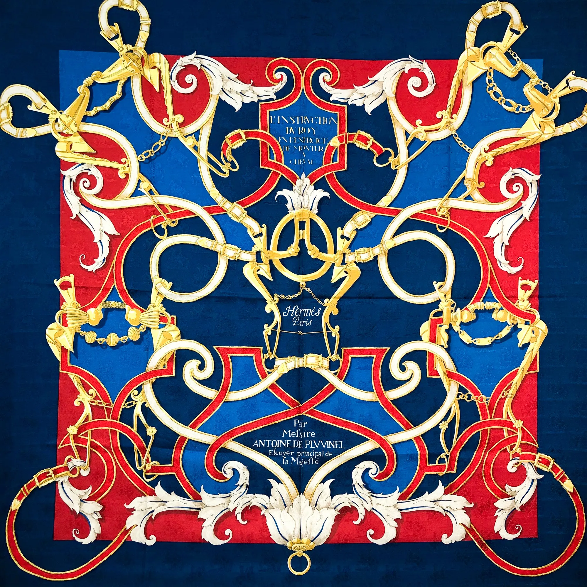 L'Instruction du Roy Hermes Scarf by Henry d'Origny 90 cm Silk Jacquard Blue