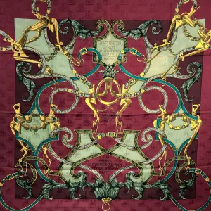 L'Instruction du Roy Hermes Scarf by Henry d'Origny 90 cm Silk Jacquard Bordeaux Col.