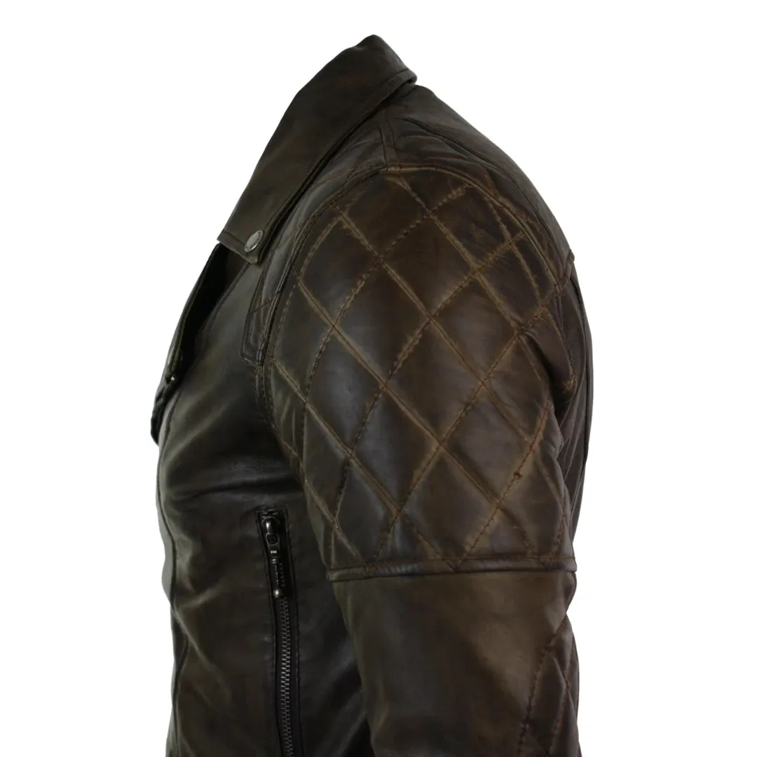 Men's Cross Zip Brown Biker Punk Rock Leather Jacket