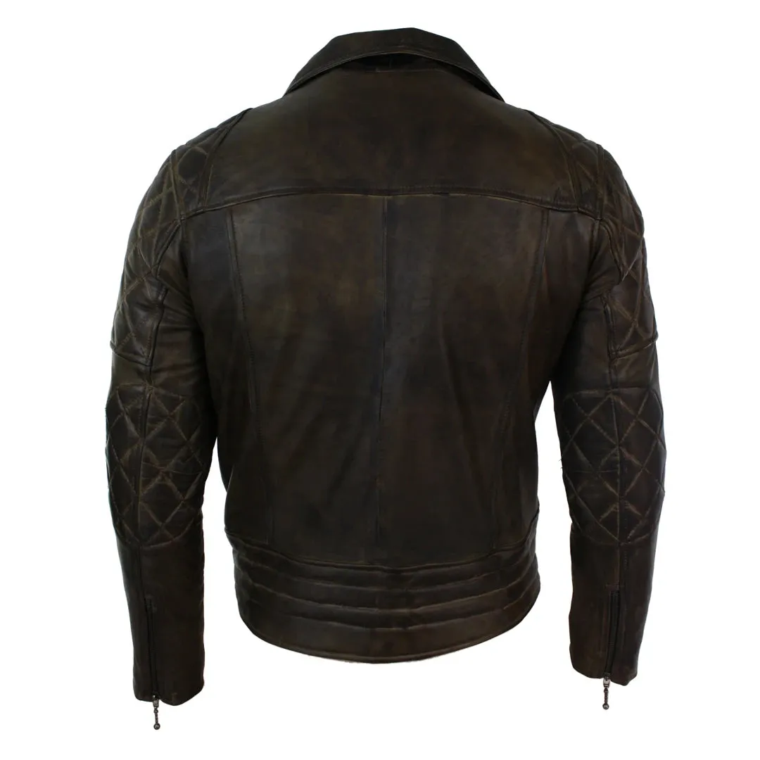 Men's Cross Zip Brown Biker Punk Rock Leather Jacket