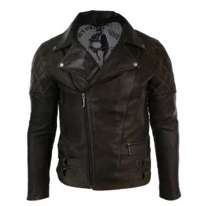Men's Cross Zip Brown Biker Punk Rock Leather Jacket