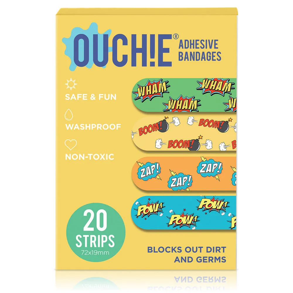 Ouchie x MuSo Non-Toxic Printed Bandages & Action Pack Non-Toxic Printed Bandages Combo Pack (40 Pack) 