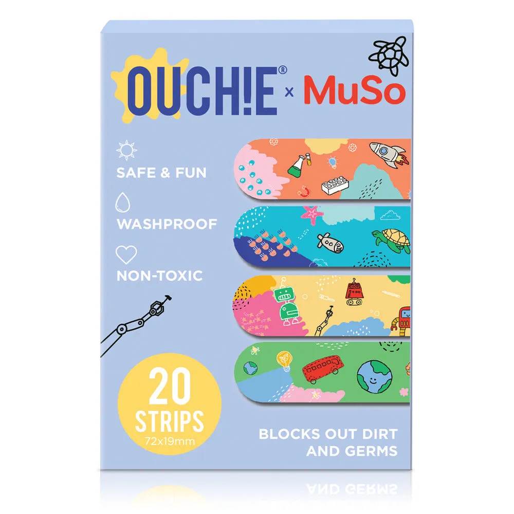 Ouchie x MuSo Non-Toxic Printed Bandages & Action Pack Non-Toxic Printed Bandages Combo Pack (40 Pack) 