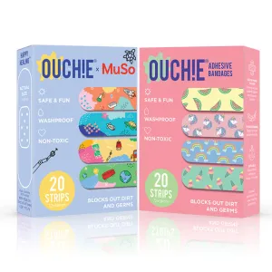Ouchie x MuSo Non-Toxic Printed Bandages & Pink Blink Non-Toxic Printed Bandages Combo Pack (40 Pack) 