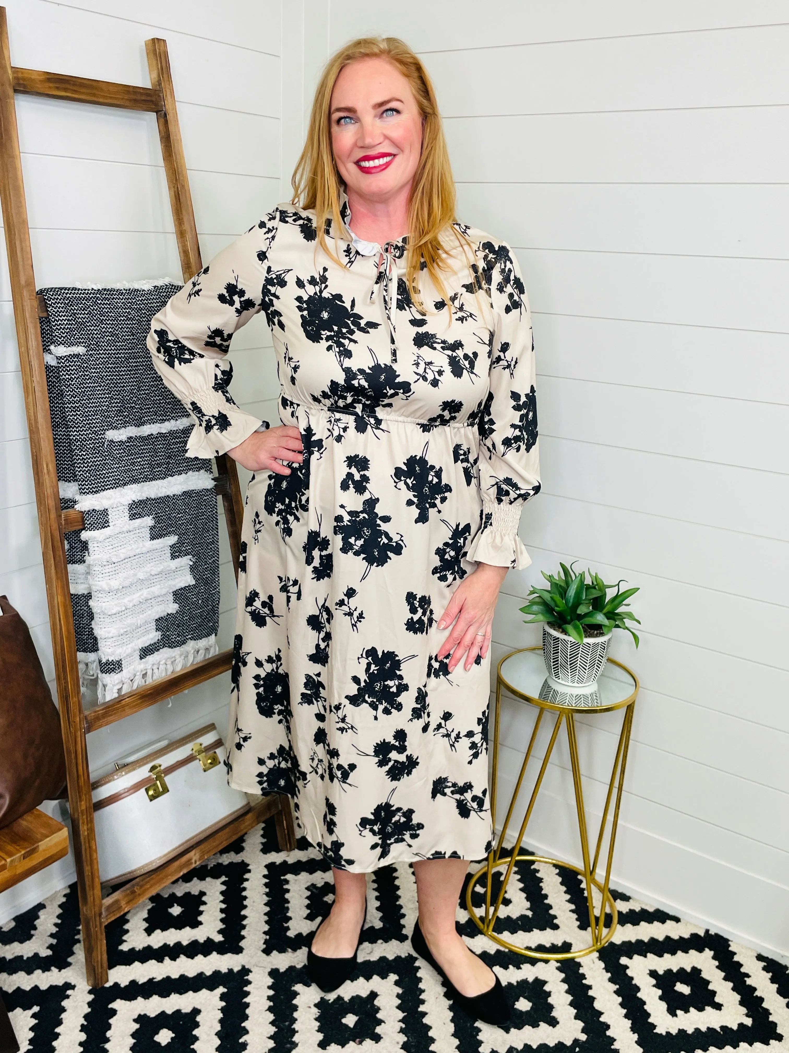 Refined Floral Midi Dress