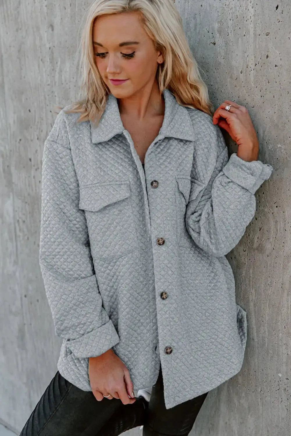 Retro Quilted Gray Shacket