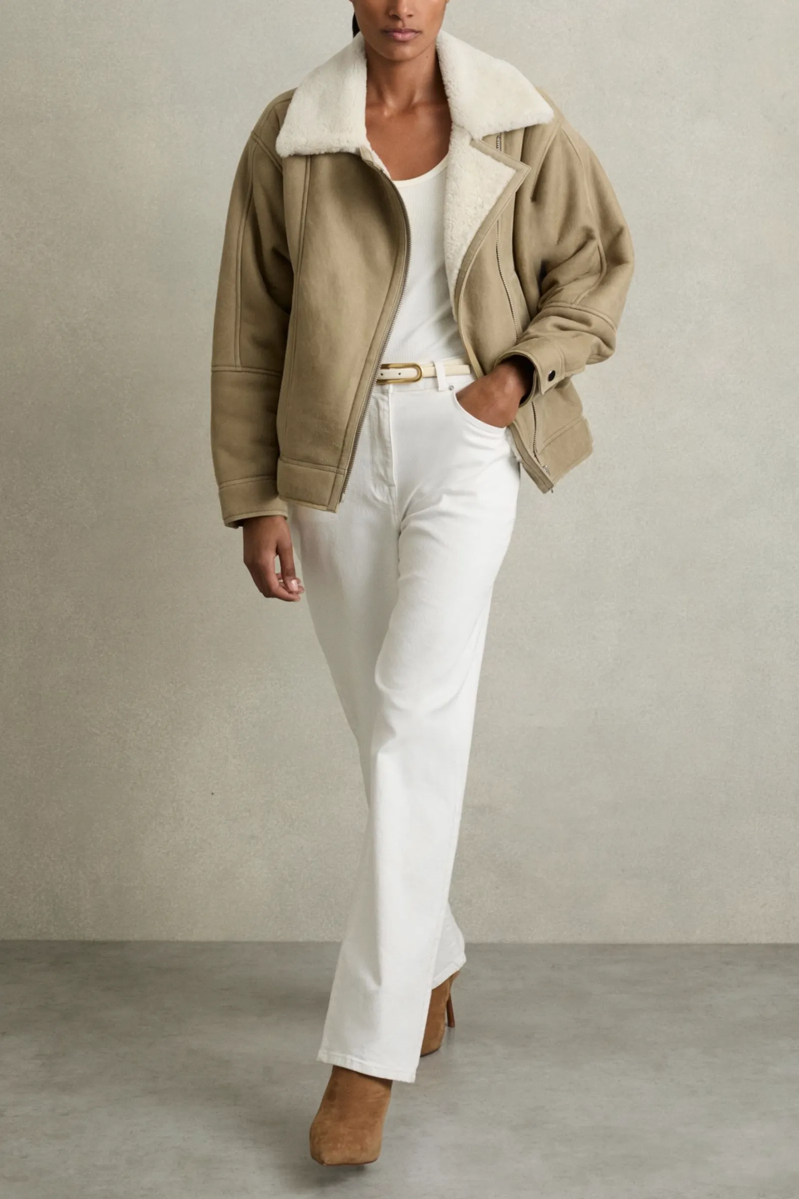 Shearling-lined Leather Aviator Jacket
