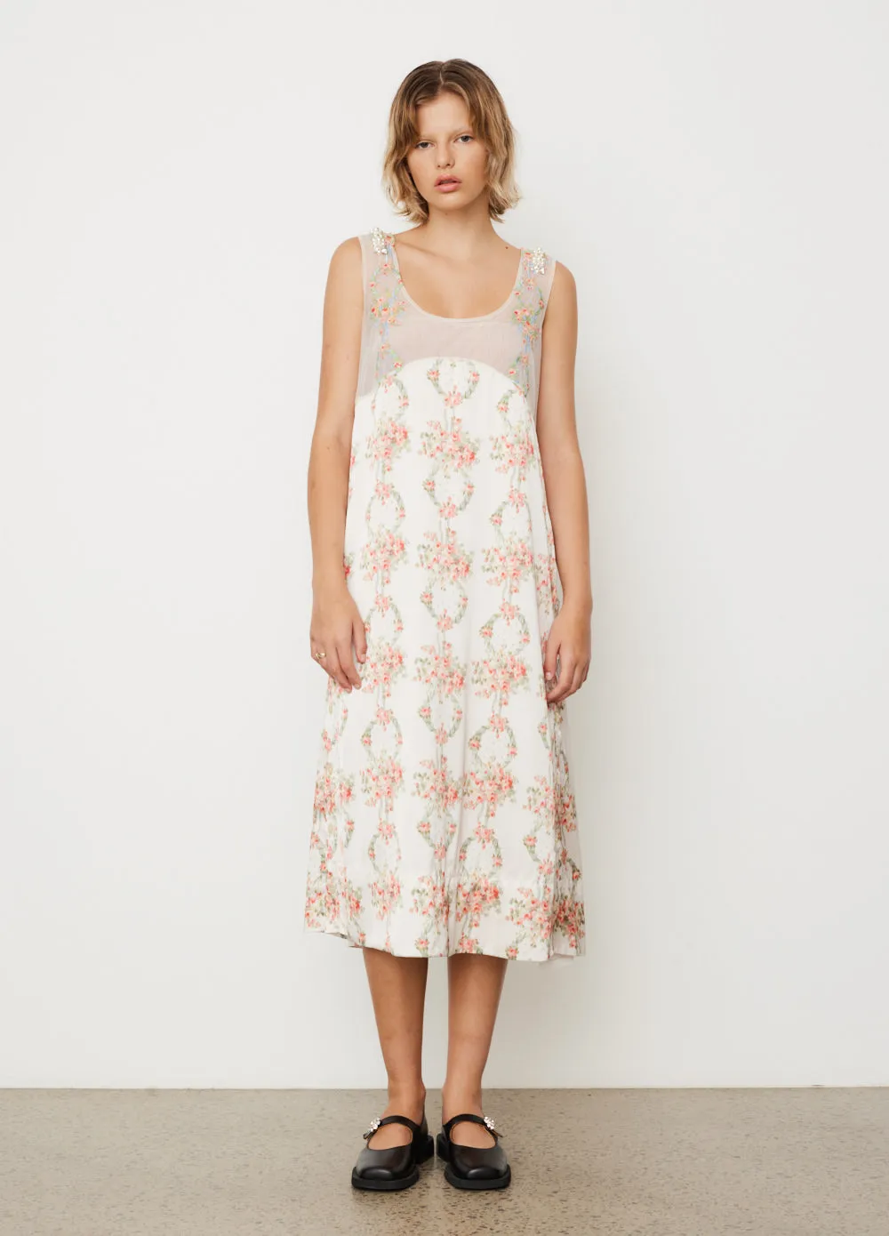 Slip Dress With Sheer Top Panel And Embellishments