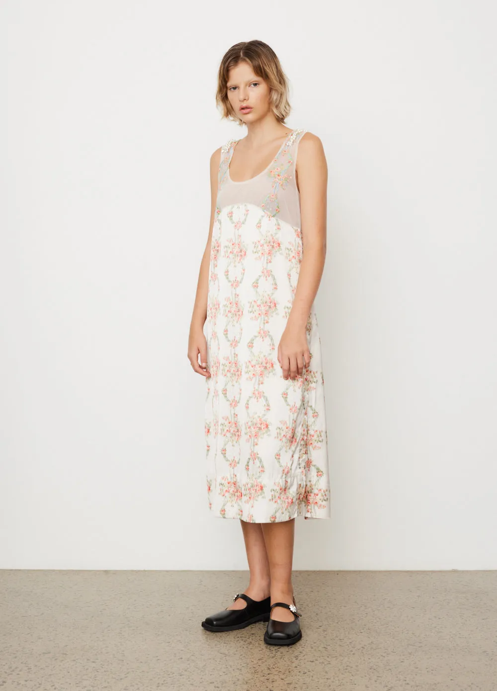 Slip Dress With Sheer Top Panel And Embellishments