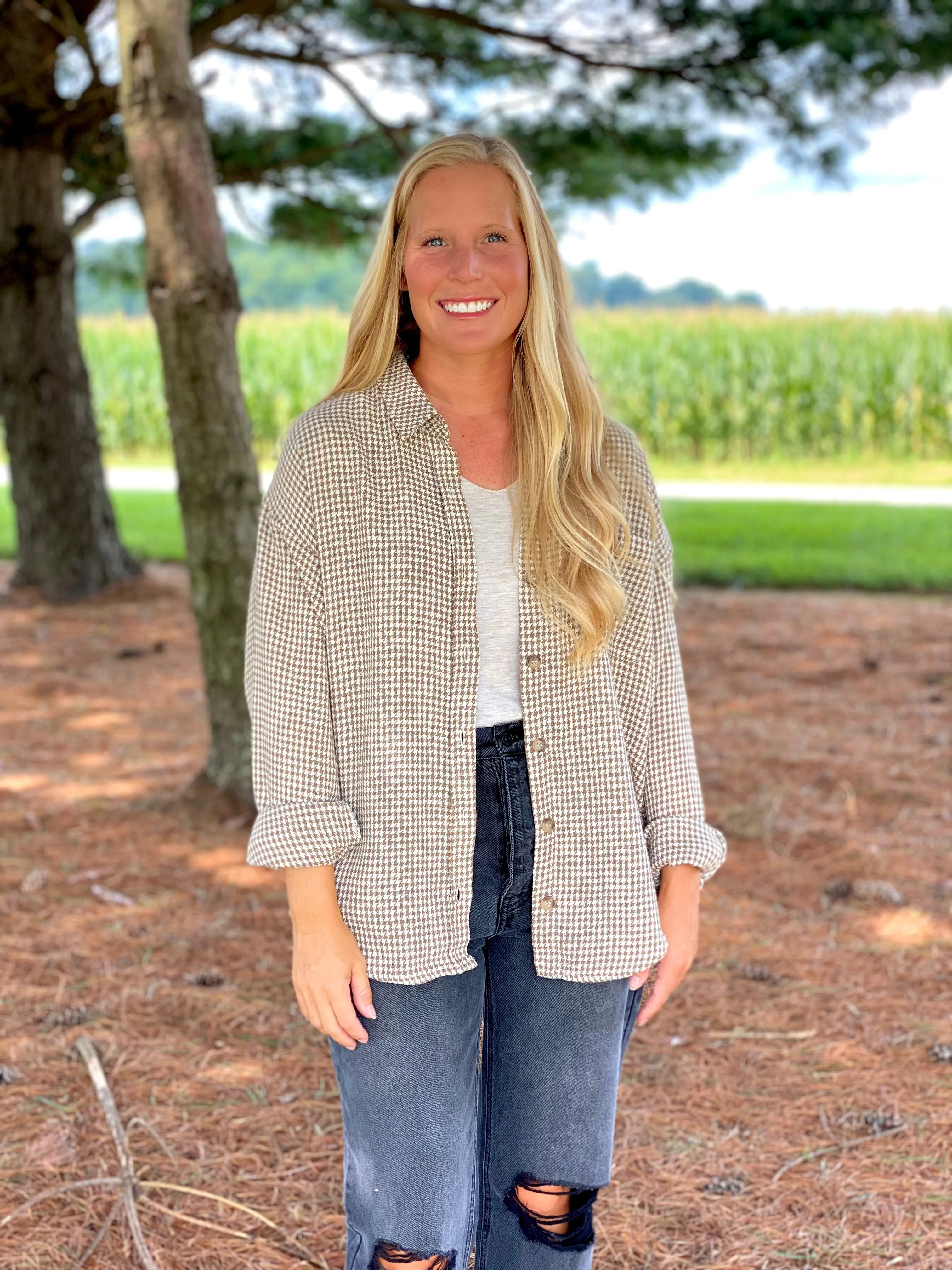 Taupe Houndstooth Shacket