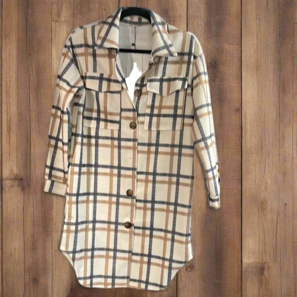 Vintage Shacket Long Plaid/Shirt Jacket