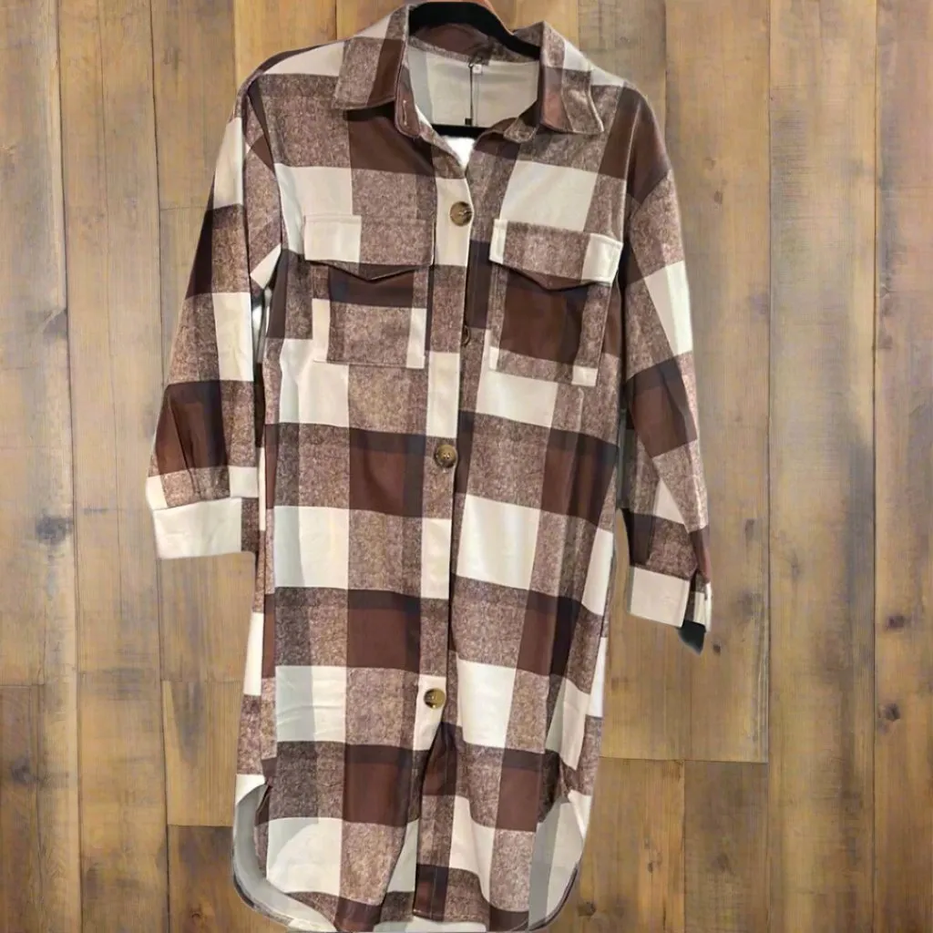 Vintage Shacket Long Plaid/Shirt Jacket