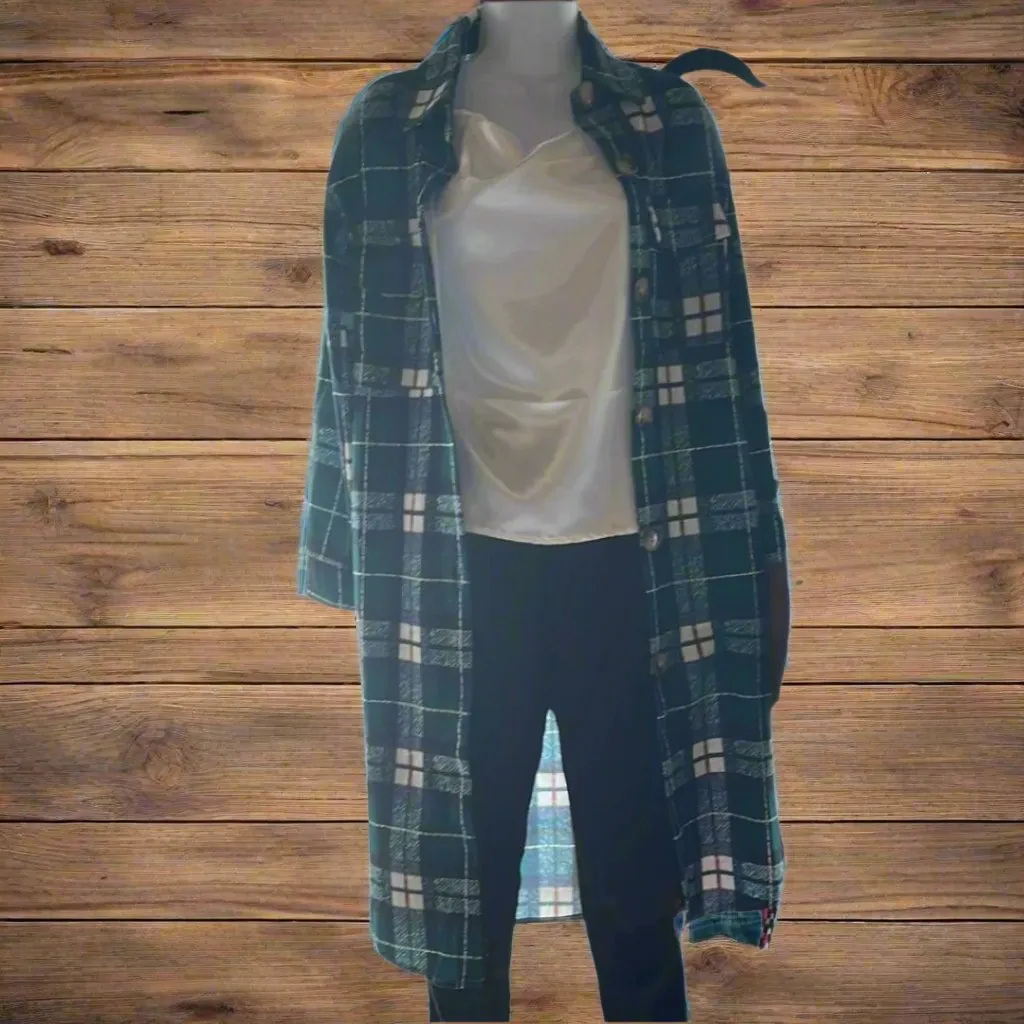 Vintage Shacket Long Plaid/Shirt Jacket